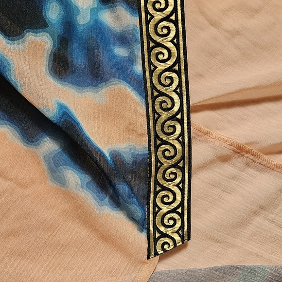 Suki So Goddess Tan Teal Tie Dye Kimono Robe OS Metallic Greek Key Coverup READ - Picture 11 of 15